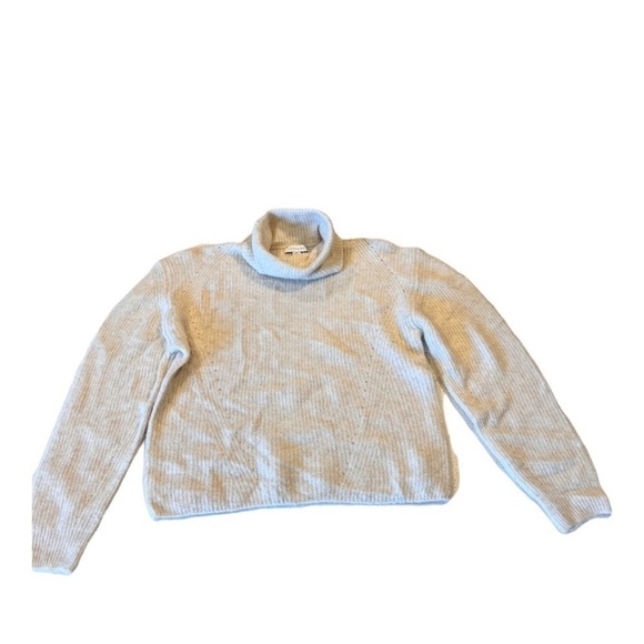 TOPSHOP  Mock Neck Oatmeal Neutral Puff Drop Sleeve Soft Wool Blend Sweater - Picture 9 of 14